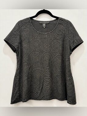 Elemente Clemente 100% Linen Gray Spiral Print Top Lagenlook Medium